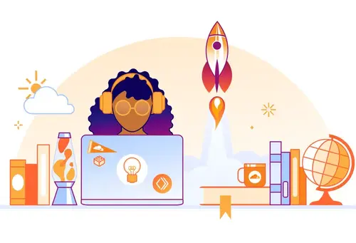 Banner for Empowering AI Startups on the 88th Floor with girl representing a growing and empowered ai startup.