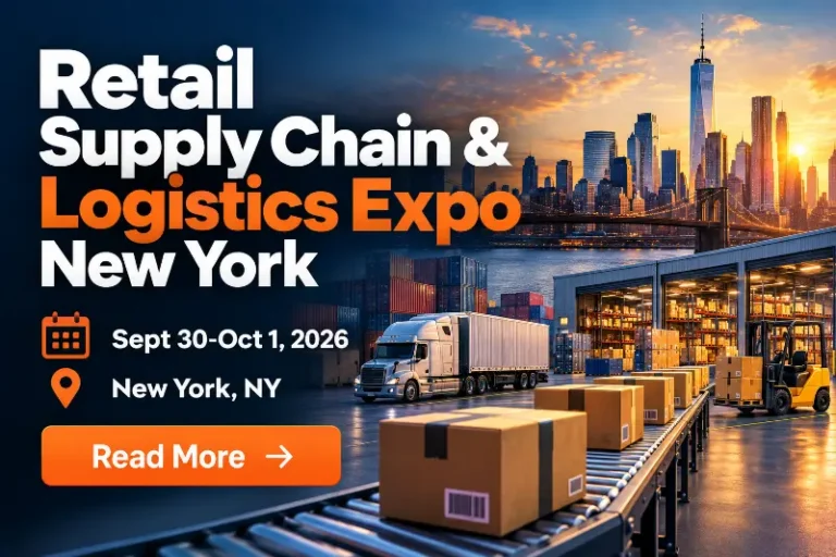 Retail Supply Chain & Logistics Expo New York event banner for Sept 30–Oct 1, 2026 featuring ecommerce fulfillment, warehousing, transportation, inventory, and NYC logistics imagery.