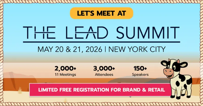 Banner for The Lead Summit 2026 in New York, NY on May 20–21 featuring bold typography, and icons representing retail, marketing, and innovation.