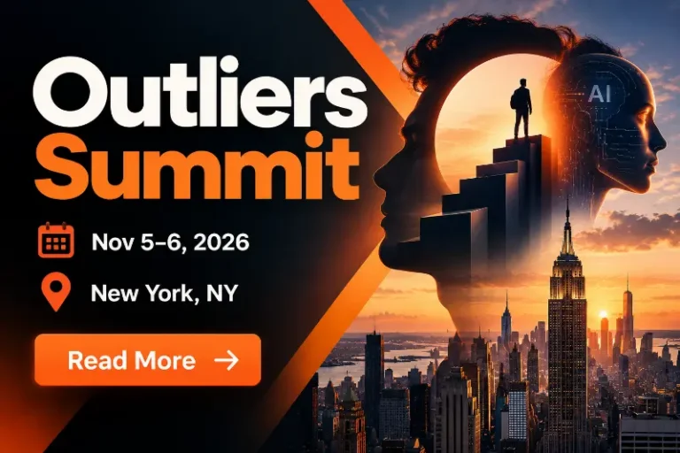 Outliers Summit 2026 event banner for November 5–6 in New York, NY featuring AI, entrepreneurship, innovation, founder, and NYC imagery.